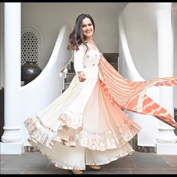 Georgette anarkali Indian Pakistani dress with Pant & Duppata - Picture 2 of 7